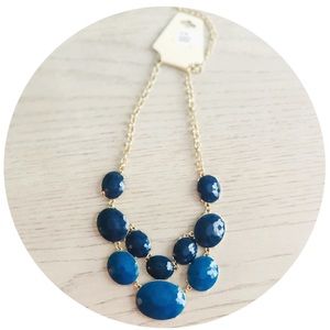 Boutique Blue Toned Layered Chunky Statement Necklace Gold chain NEW WIth tags